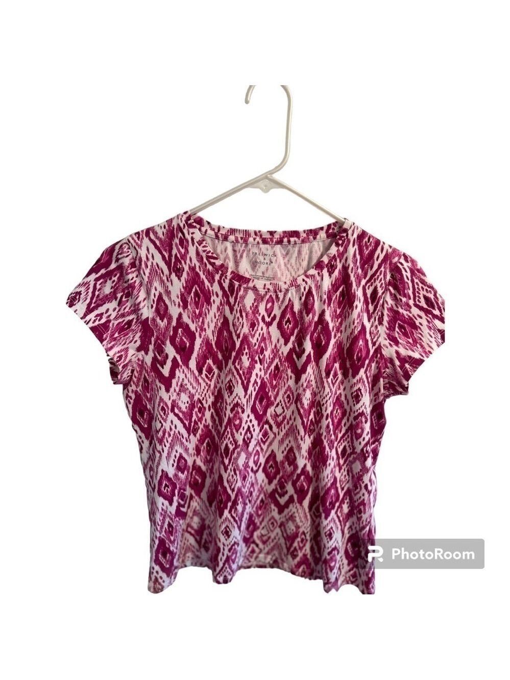 Preswick & Moore Tie Dye Cotton Tee Shirt Womens Small Pink & White Cap Sleeves